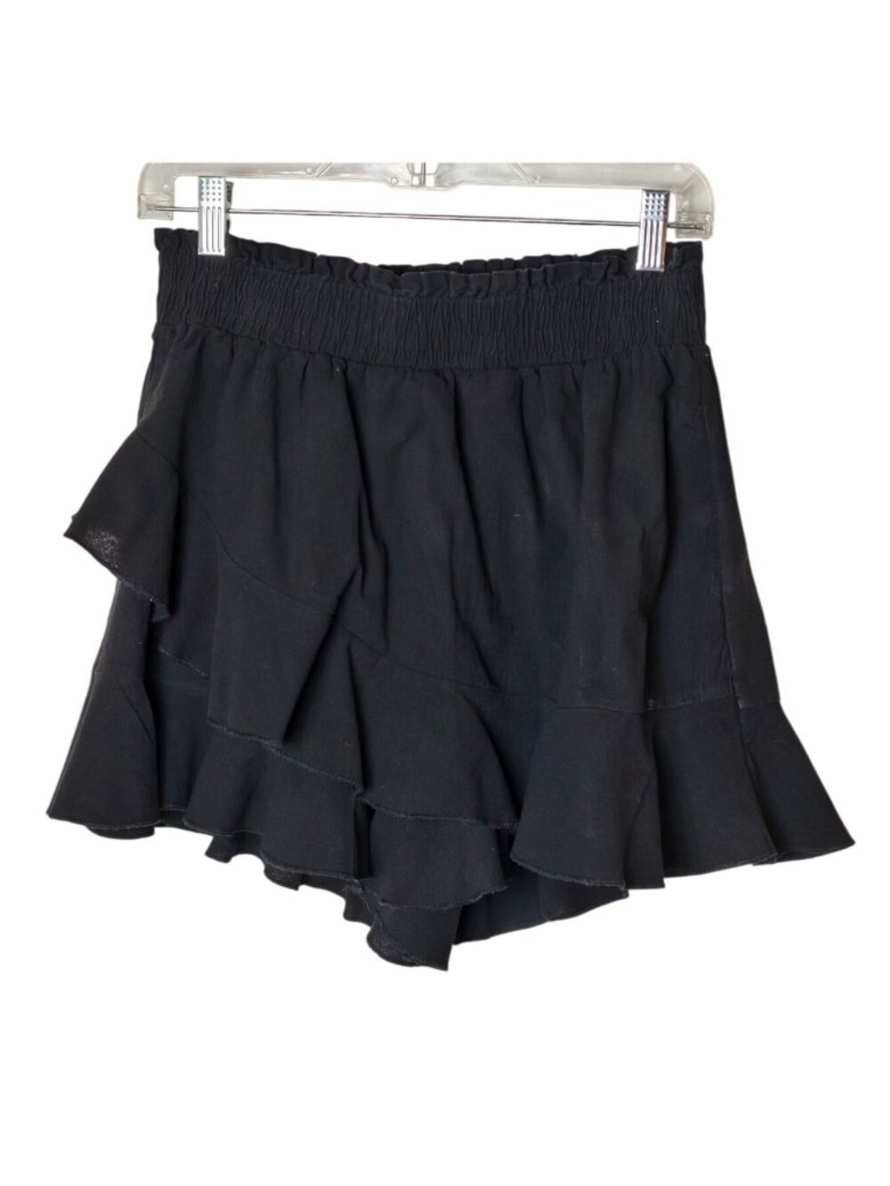 Womens S Linen Skort Black Ruffled Elastic Waist Asymmetrical Advent Garde Edgy